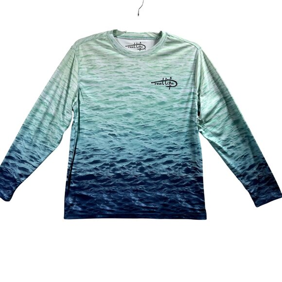 Reel Life Mens M Womens L Ocean Wave Rash Guard UPF 50 Shirt Stretchy Beachy - Picture 1 of 9